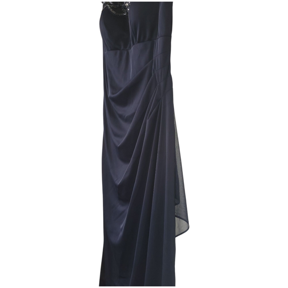 Xscape Navy Beaded Illusion Cap Sleeve Ruched Mother of Bride Formal Gown 6 - Picture 10 of 15